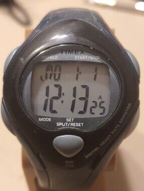 10/$20 Timex Black/Blue Digital Alarm Chrono Heart Rate Monitor Unisex Watch